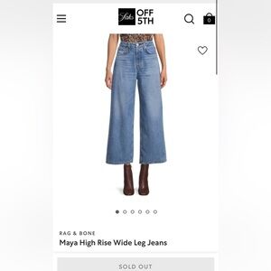 Rag & Bone Maya High Rise Ankle Wide Leg Jeans Size 24
